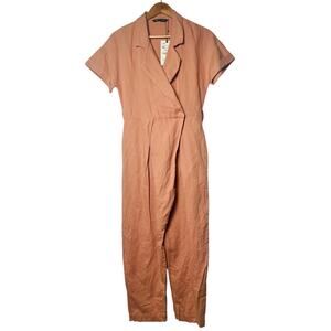 NEW ZARA | Linen Blend Jumpsuit Sz XS Womens Peach Short Sleeve Tapered Boho